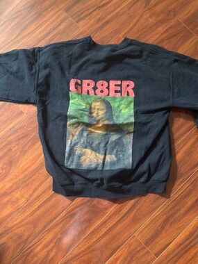 Black Graphic Mona Lisa Crewneck Sweater - GR8ER Print